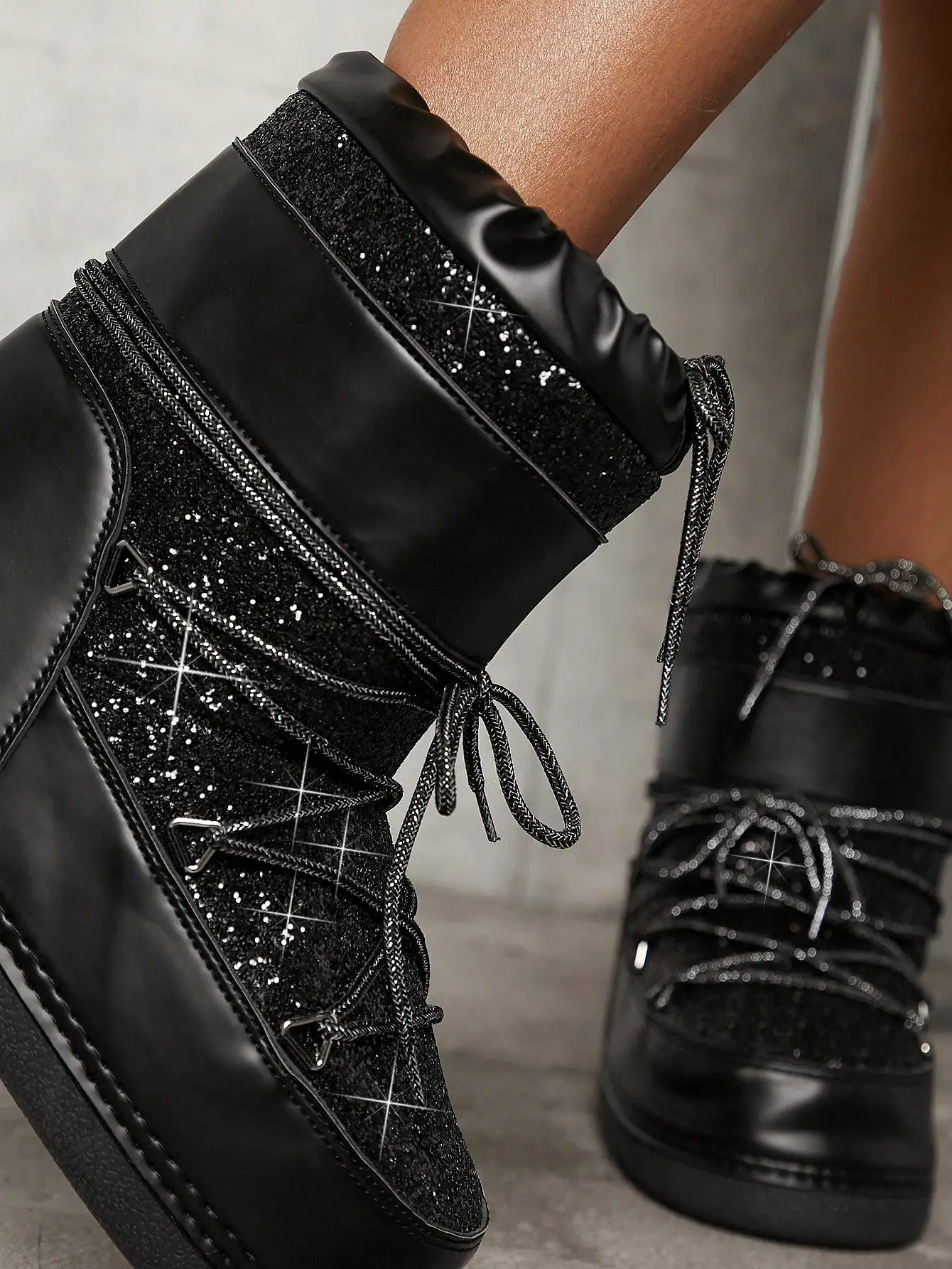 Glitter Lace-Up Ankle Boots