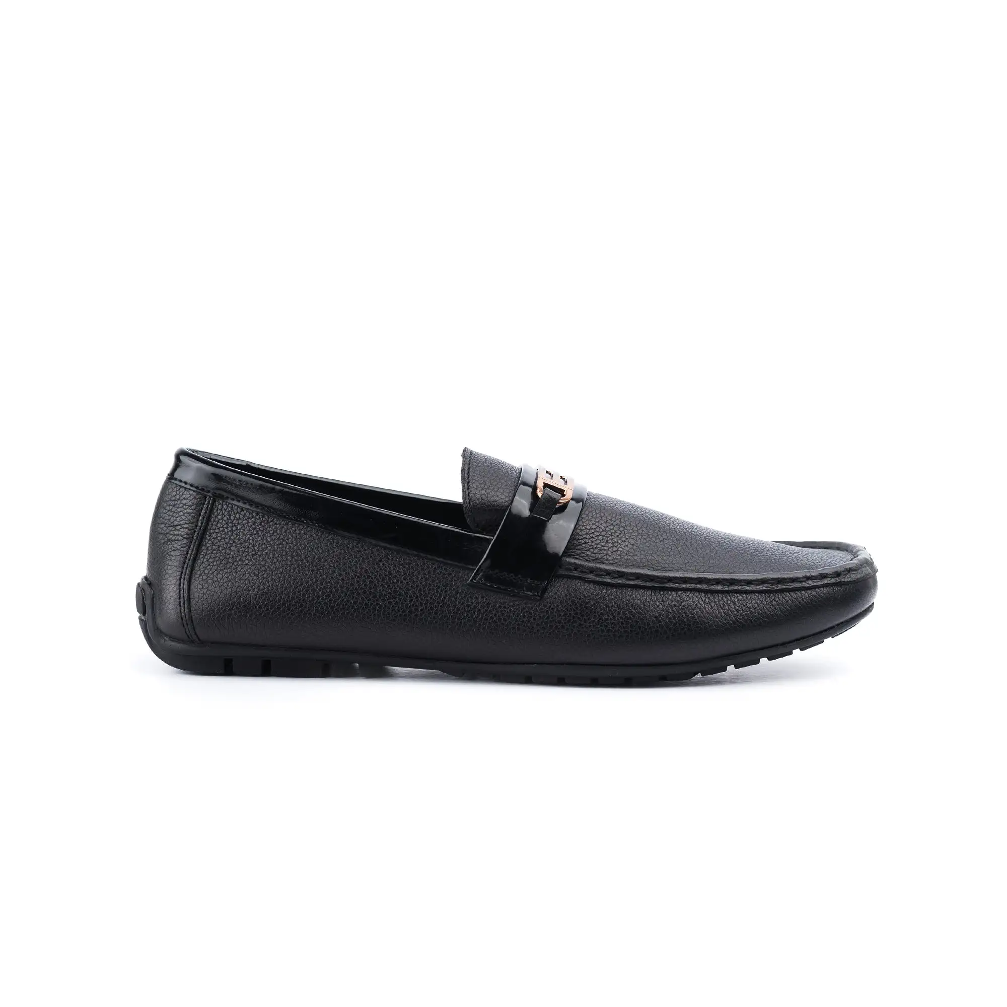 Gold Plated Buckle Moccasins-Black