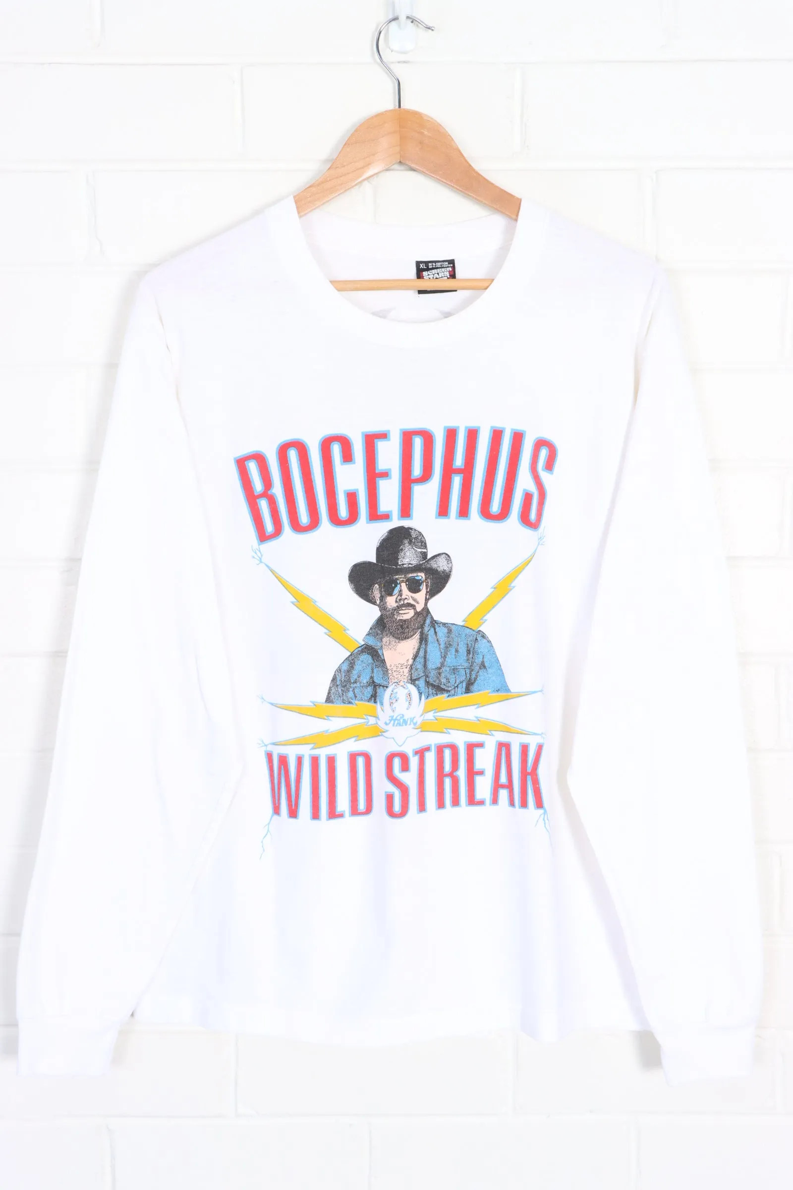 Hank Williams 'Bocephus Wild Streak' 1988 Tour Long Sleeve Single Stitch Tee (L)