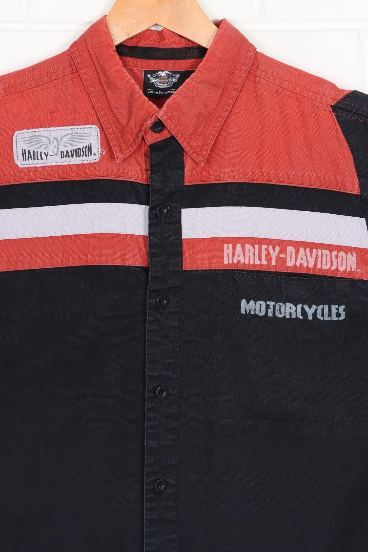 HARLEY DAVIDSON Colour Block Short Sleeve Mechanics Shirt (L)