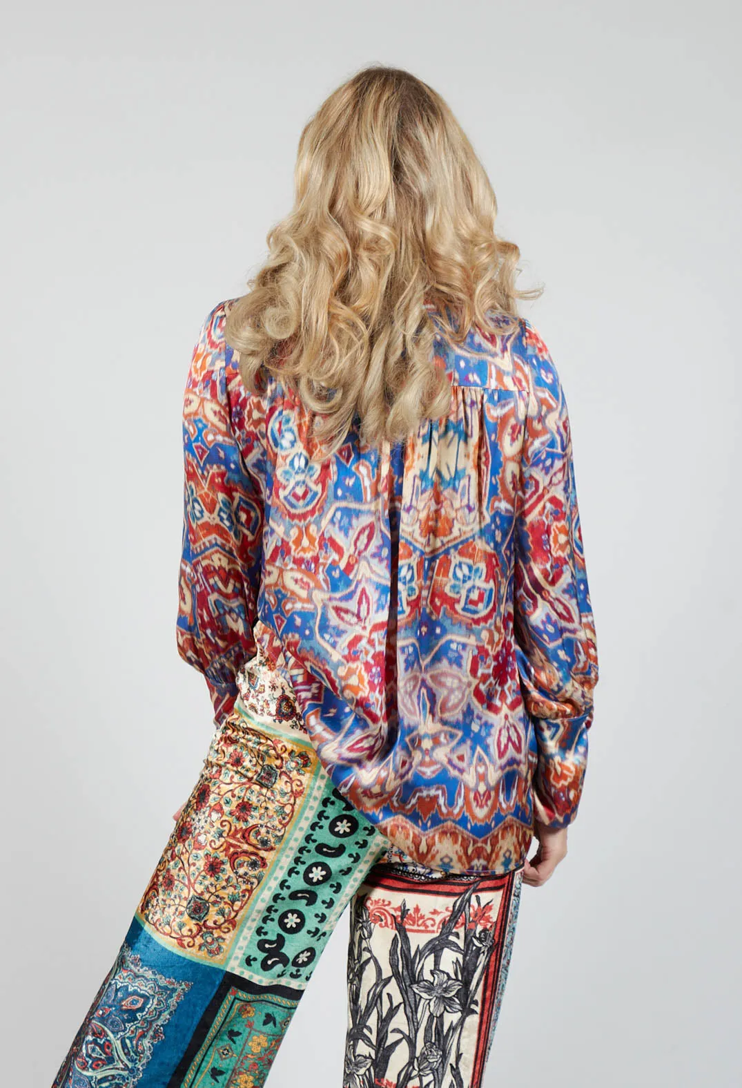 High Neck Blouse with Ruffle in Azarro Print