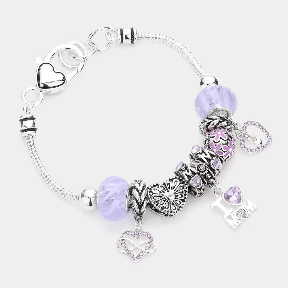 iLLASPARKZ Infinity Heart I Love Mom Message Charm Multi Bead Bracelet