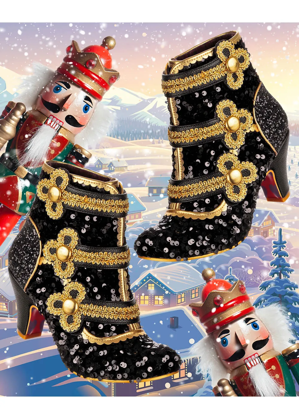 Irregular Choice Christmas Mouse King Boots Black