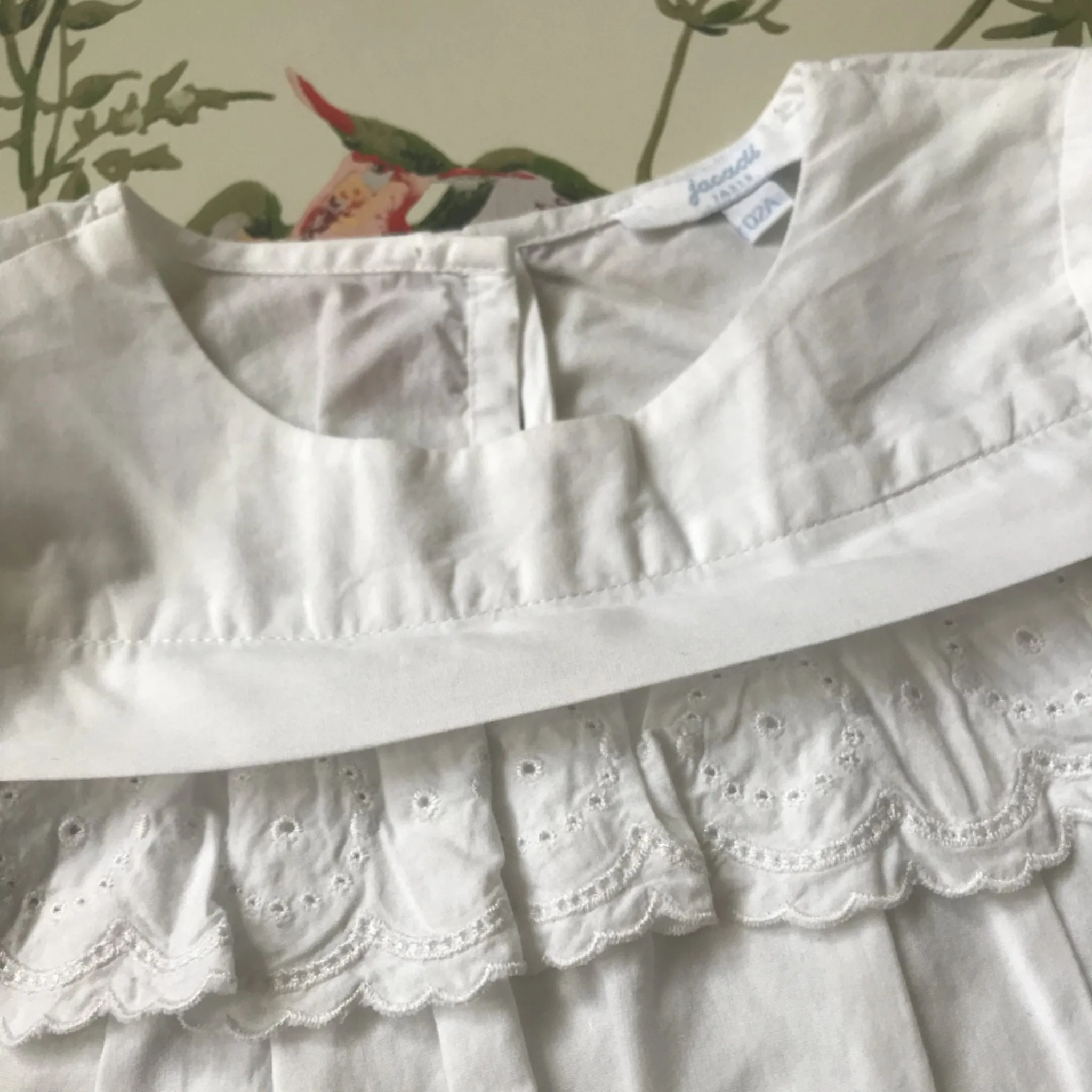 Jacadi White Cotton Blouse With Broderie Anglaise Trim