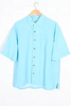 JAMAICA JAXX Blue Silk Embossed Short Sleeve Shirt (XL)