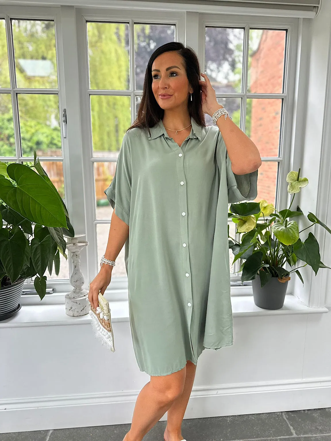 Khaki Longline Shirt Dress Destiny