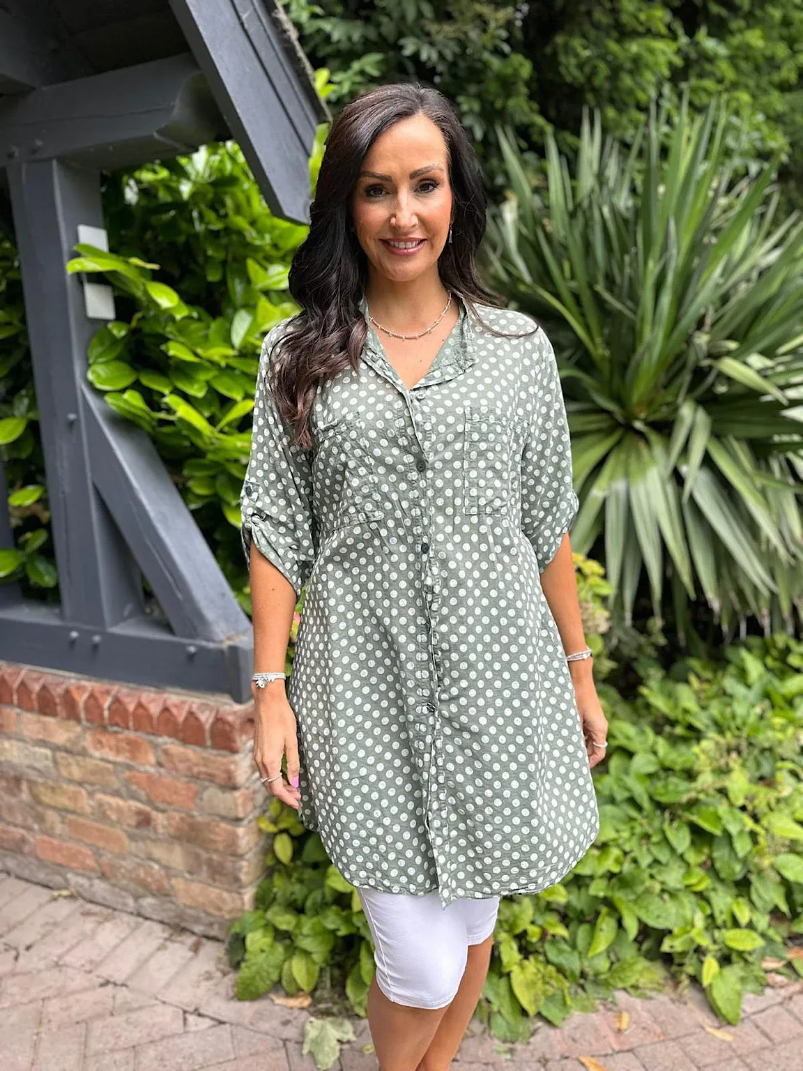 Khaki Polka Dot Longline Shirt Patsy