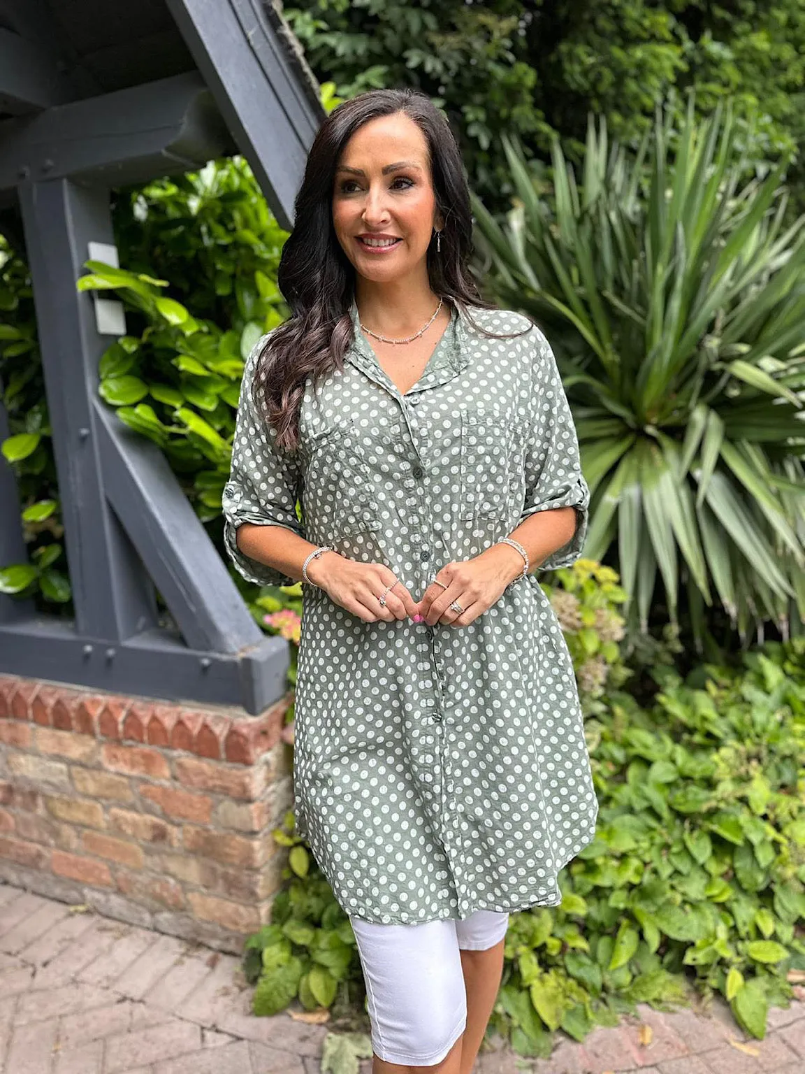 Khaki Polka Dot Longline Shirt Patsy