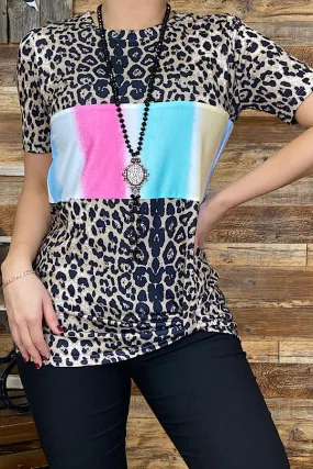 Leopard Top with Tie Dye Stripe