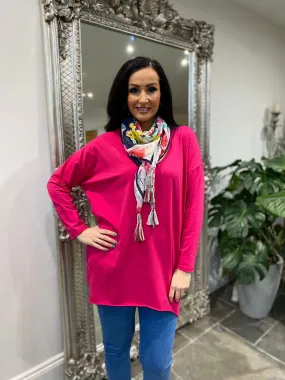 Lipstick Pink Two Pocket Longline Top Jenna