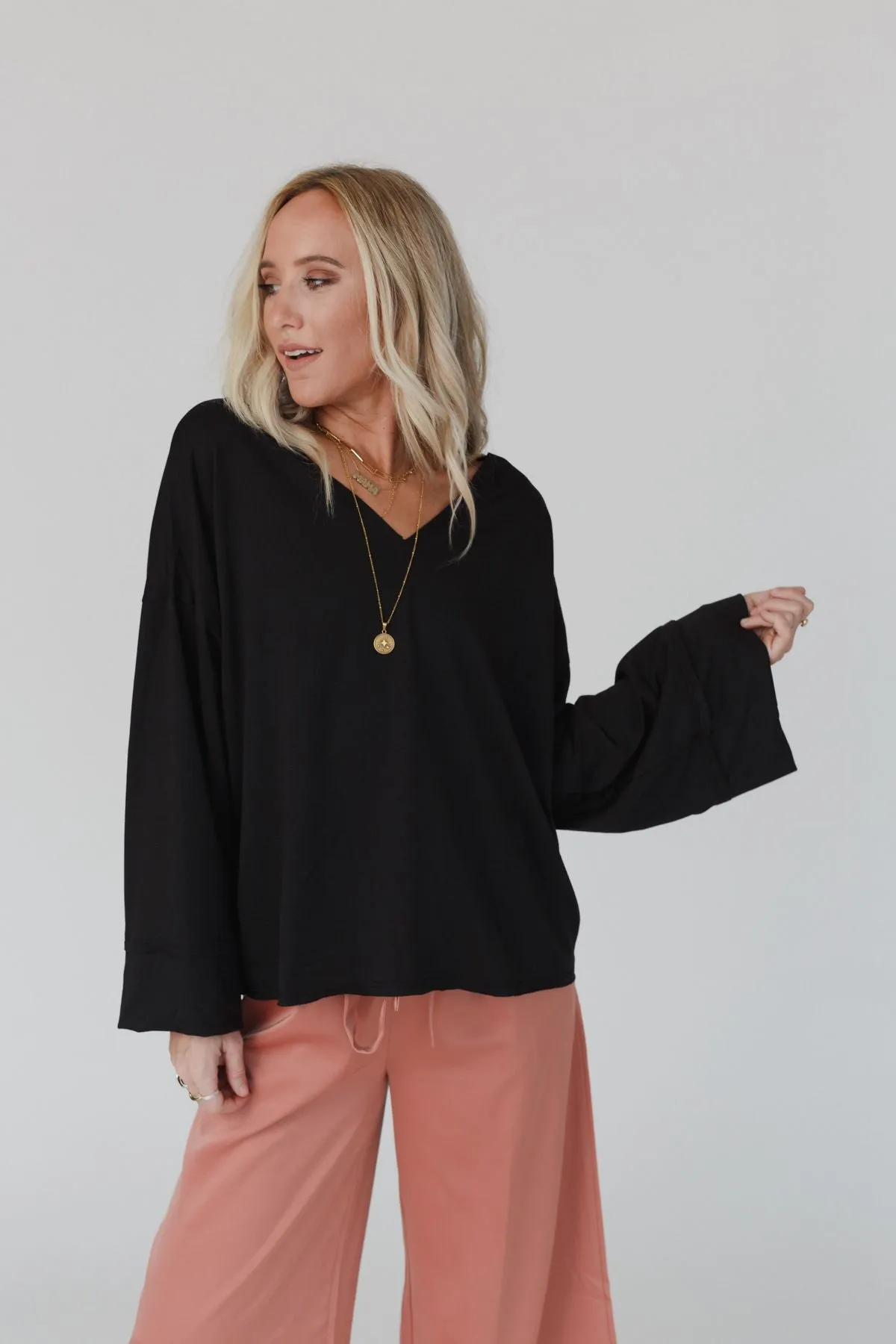 Love It V Neckline Sweater Top - Black