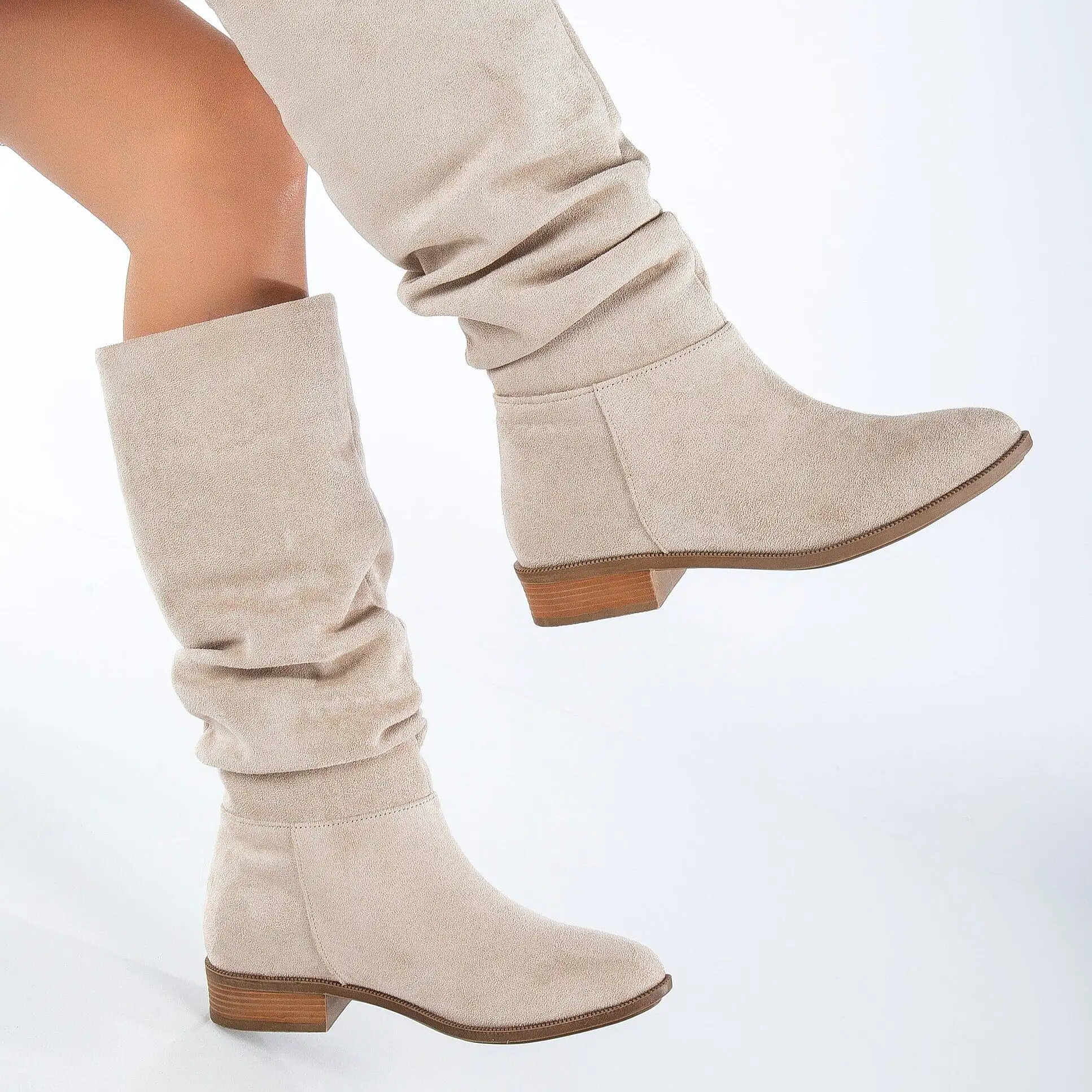 Maribel Vegan Suede Slouchy Boots | Beige