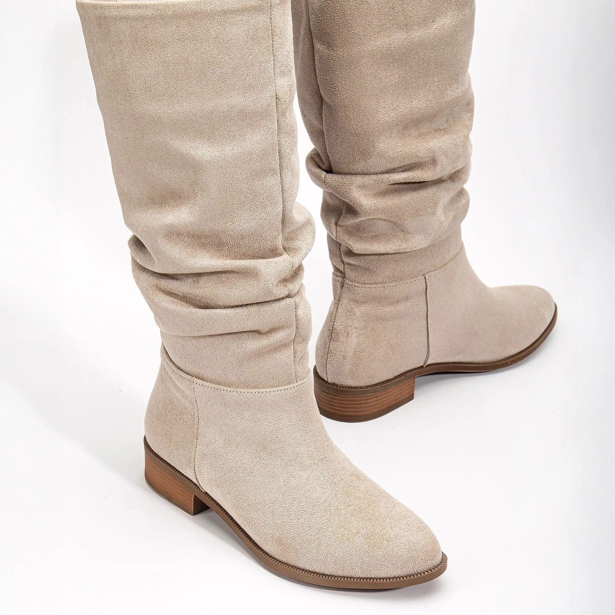 Maribel Vegan Suede Slouchy Boots | Beige