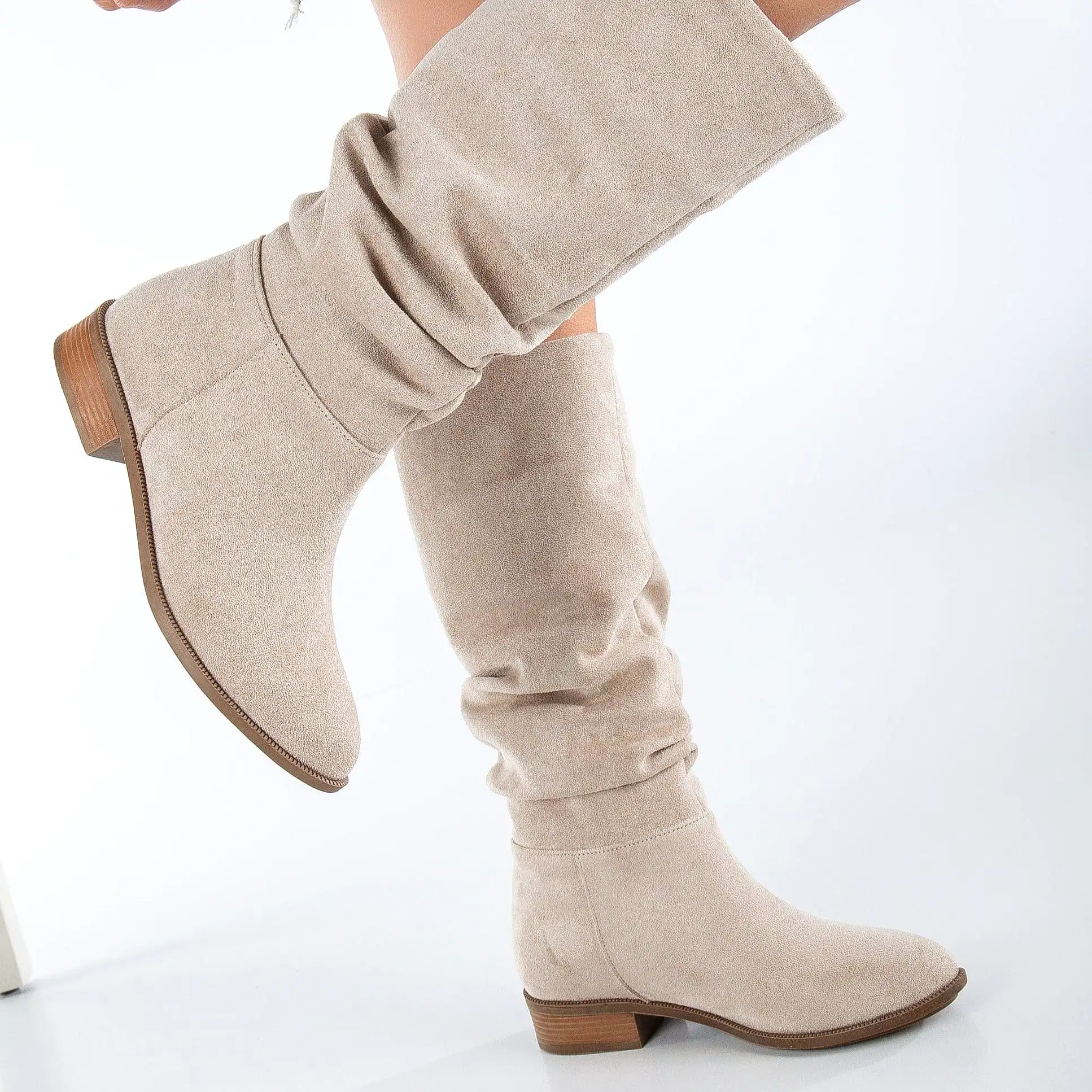 Maribel Vegan Suede Slouchy Boots | Beige