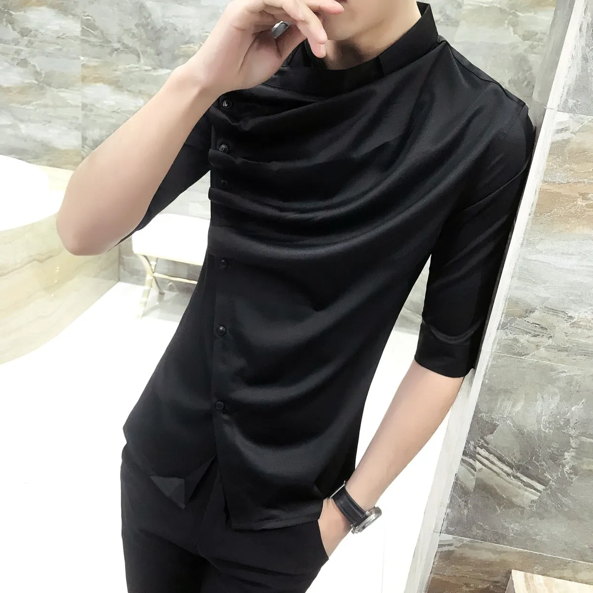 Men's Korean Fashion Ruffle Designer Collar Long Sleeve Gothic Shirt