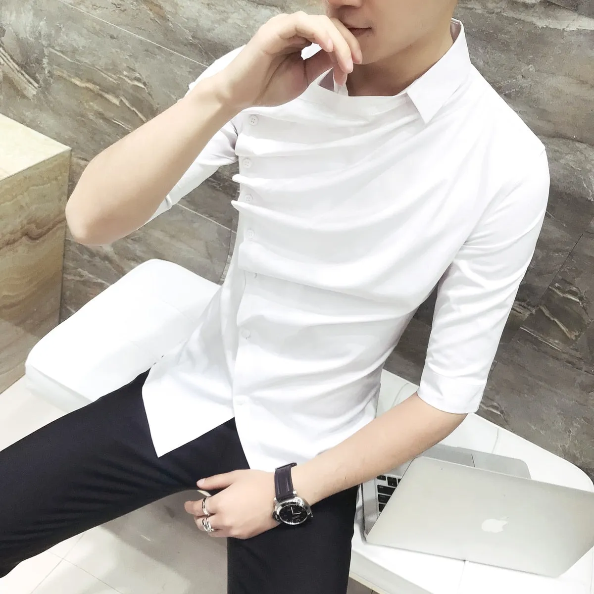 Men's Korean Fashion Ruffle Designer Collar Long Sleeve Gothic Shirt