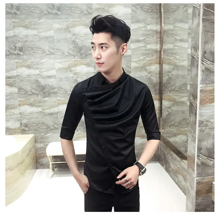 Men's Korean Fashion Ruffle Designer Collar Long Sleeve Gothic Shirt