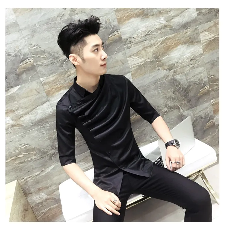 Men's Korean Fashion Ruffle Designer Collar Long Sleeve Gothic Shirt