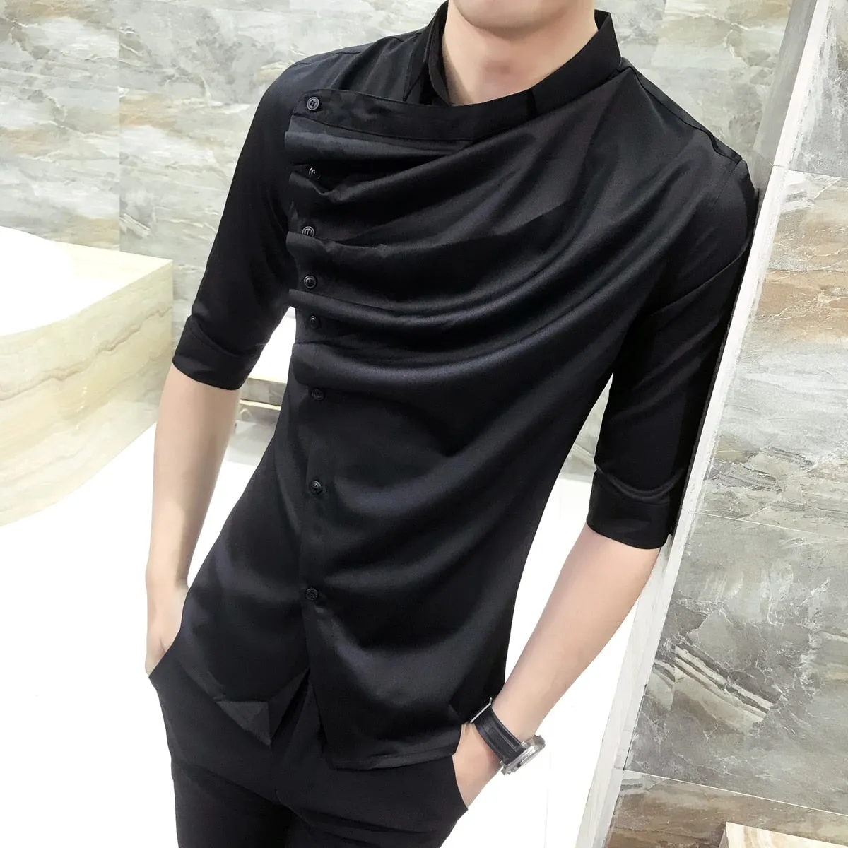 Men's Korean Fashion Ruffle Designer Collar Long Sleeve Gothic Shirt