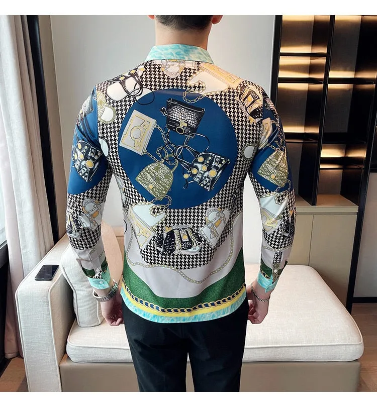 Men's Polyester Slim Business Formal Streetwear Long-Sleeve Shirt