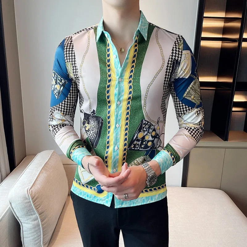 Men's Polyester Slim Business Formal Streetwear Long-Sleeve Shirt