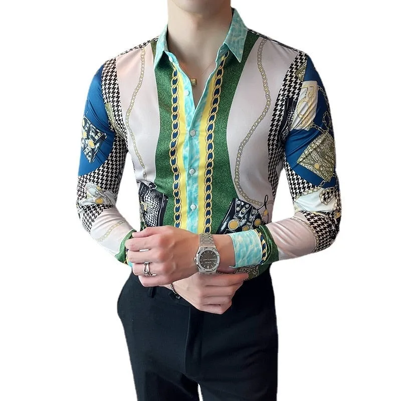 Men's Polyester Slim Business Formal Streetwear Long-Sleeve Shirt