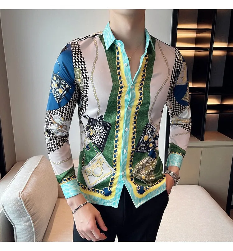 Men's Polyester Slim Business Formal Streetwear Long-Sleeve Shirt