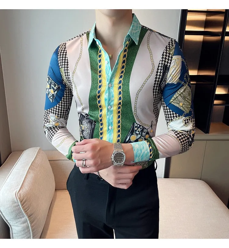 Men's Polyester Slim Business Formal Streetwear Long-Sleeve Shirt