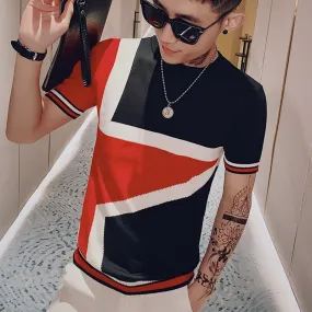 Men's Summer Slim Fit Knitted Patchworked Streetwear Fashion T-Shirts