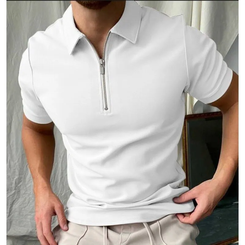 Men's Summer Vintage Casual Streetwear Zipper Short Sleeve Polo Shirt