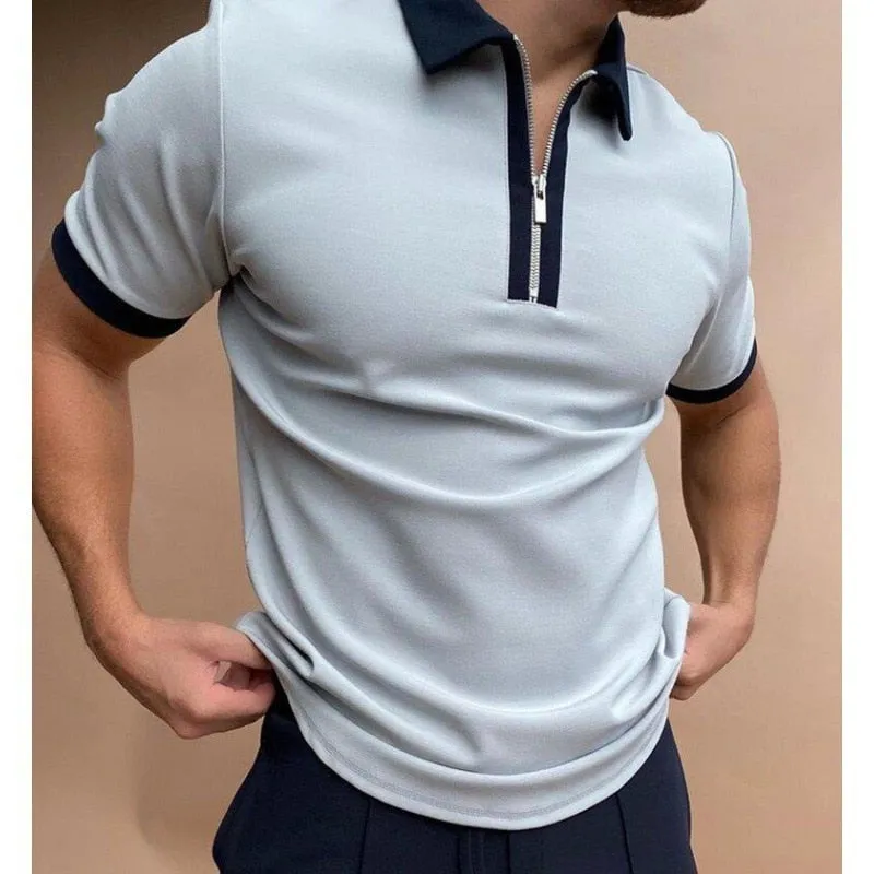 Men's Summer Vintage Streetwear Casual Short Sleeve Zipper Polo Shirt