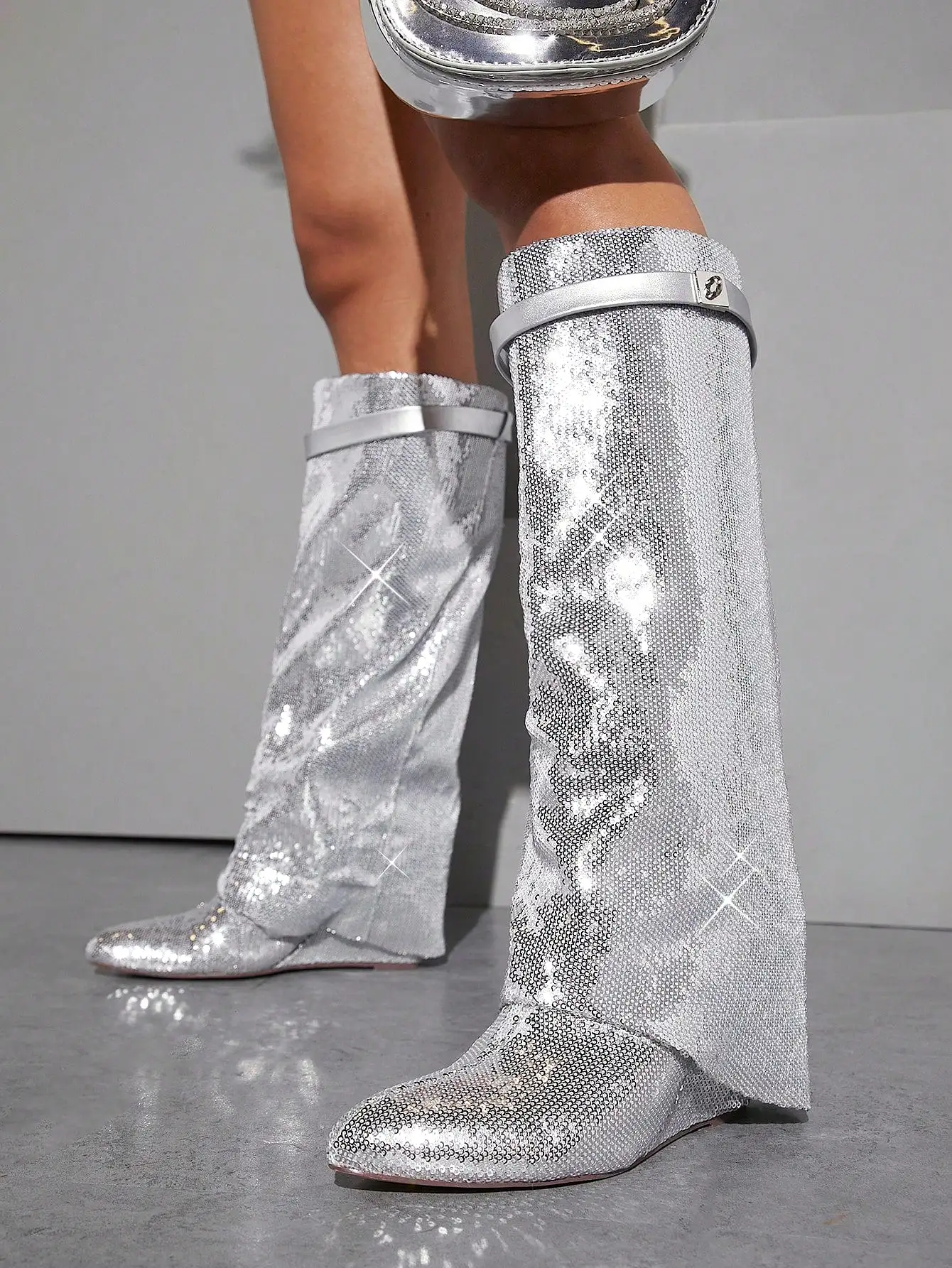 Metallic Faux Leather Pointy Toe Boots