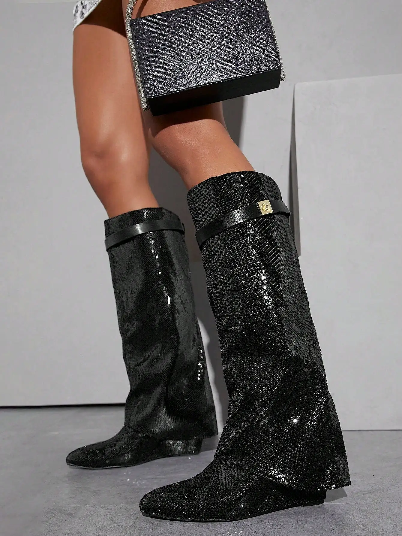 Metallic Faux Leather Pointy Toe Boots