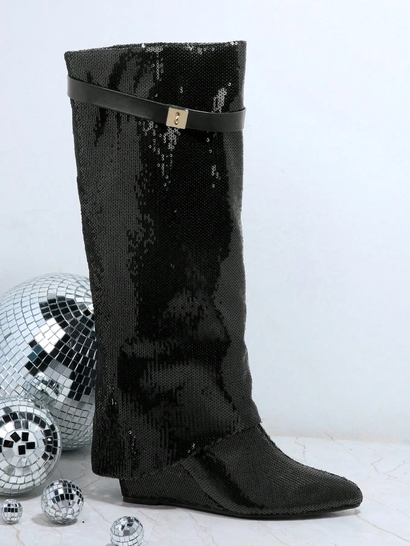 Metallic Faux Leather Pointy Toe Boots