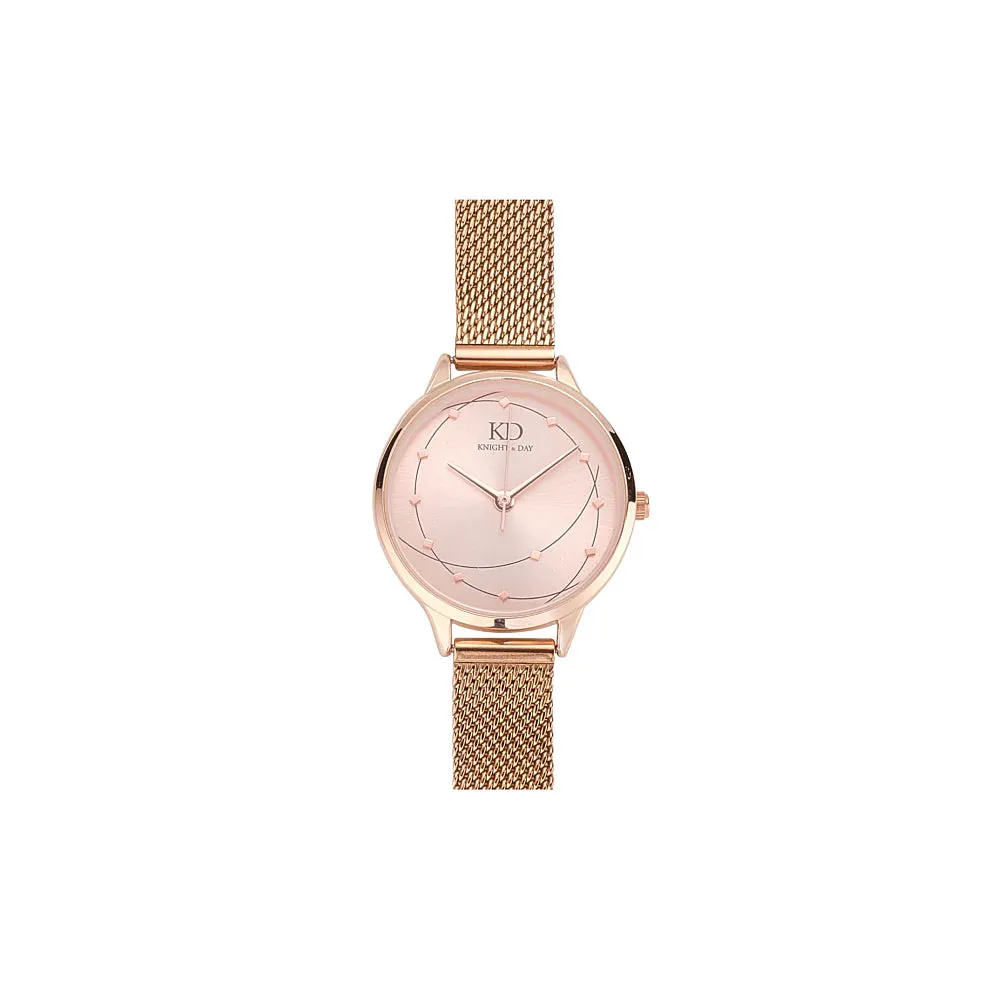 Milena Rose Gold Mesh Band Watch- Knight & Day Jewellery