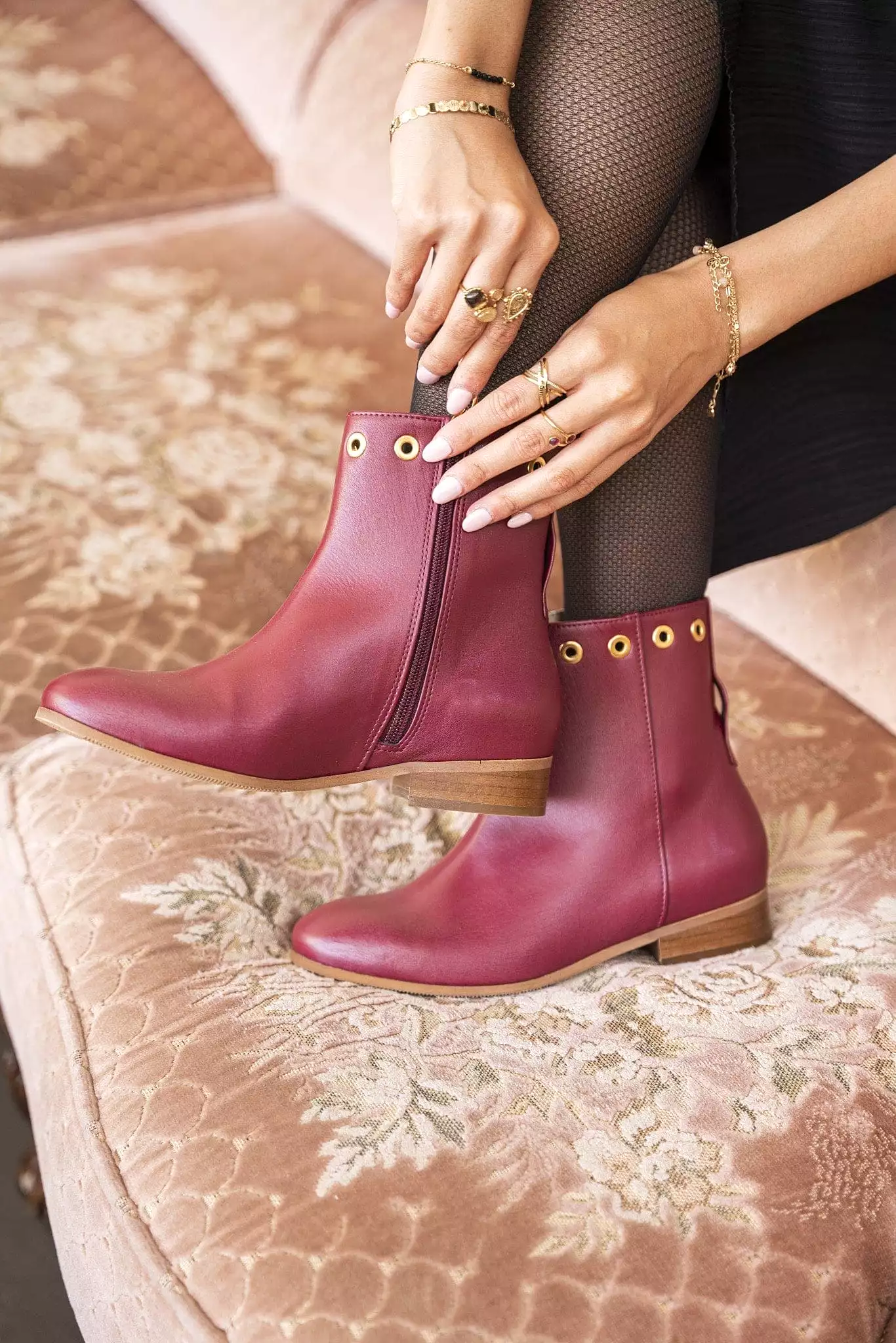 Nansouty Vegan Leather Ankle Boots | Burgundy