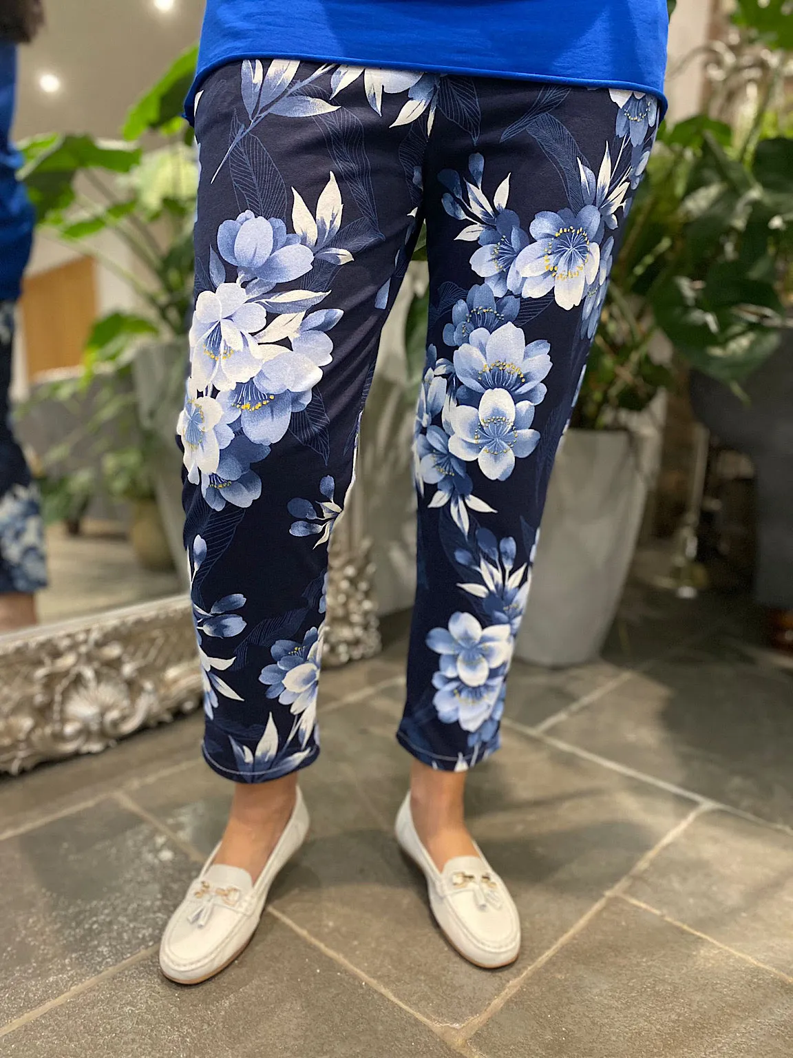 Navy Multi Floral Print Joggers