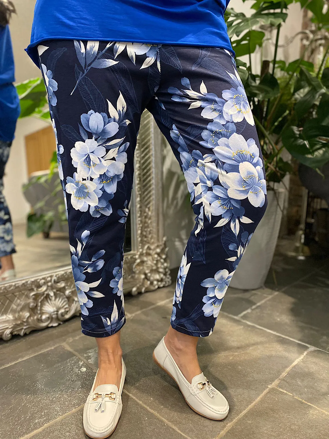 Navy Multi Floral Print Joggers