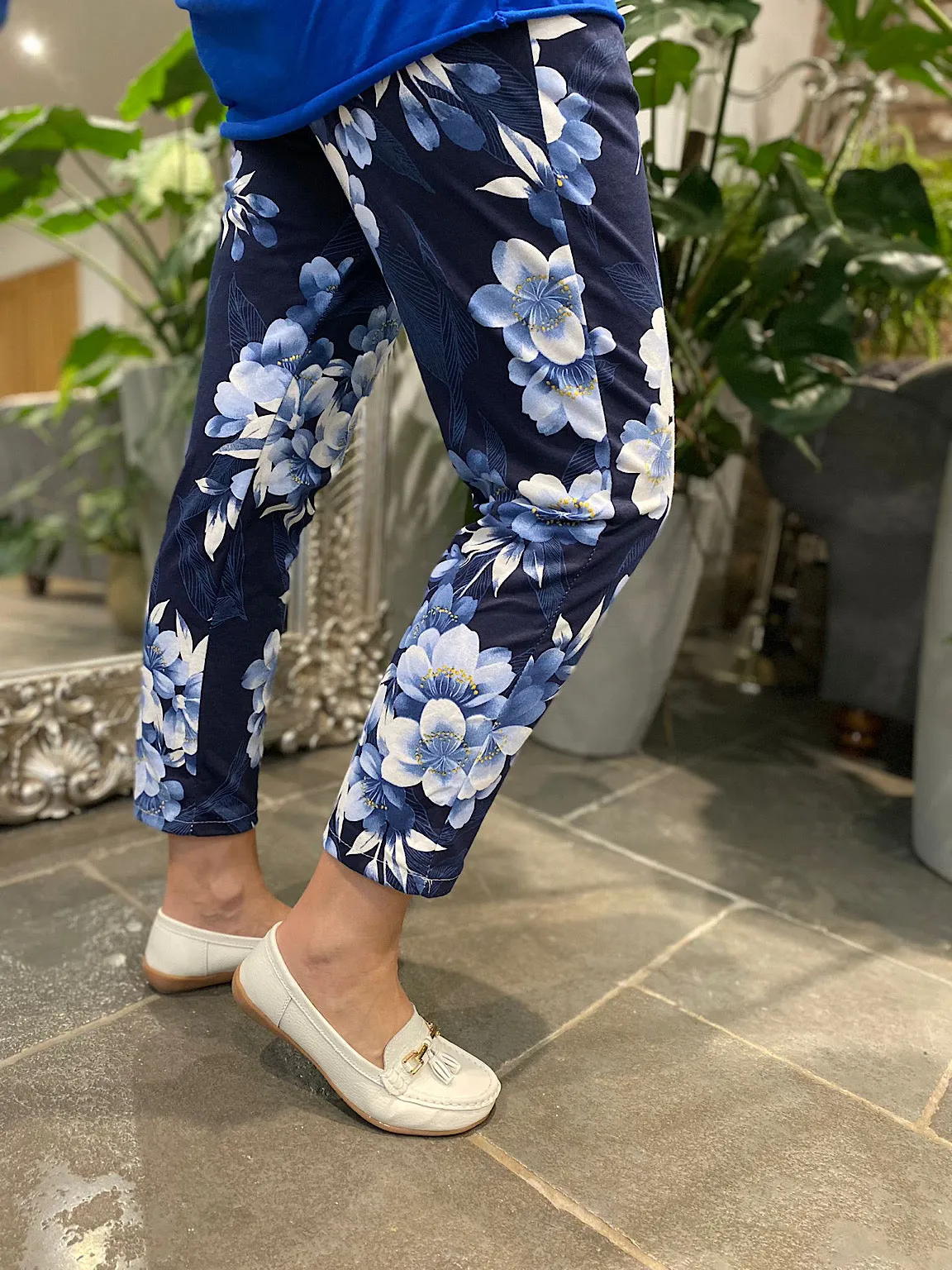 Navy Multi Floral Print Joggers