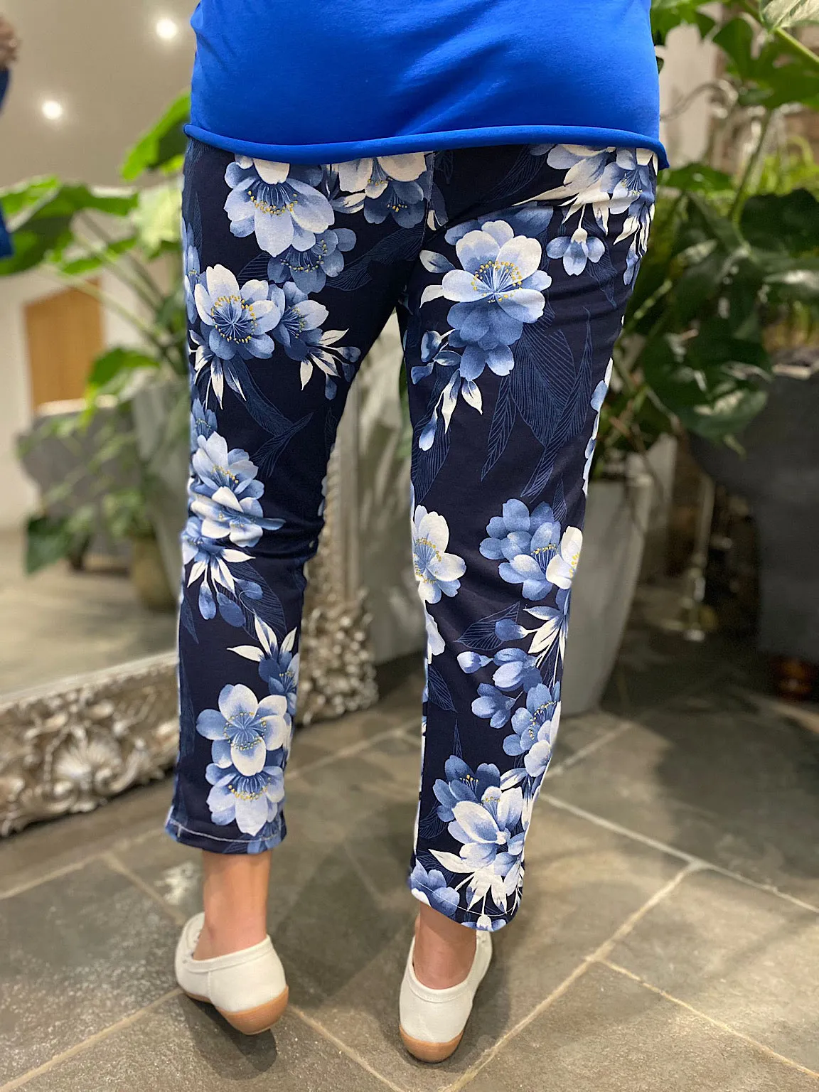 Navy Multi Floral Print Joggers