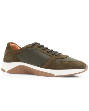 Nylon and Suede Sneaker in Olive