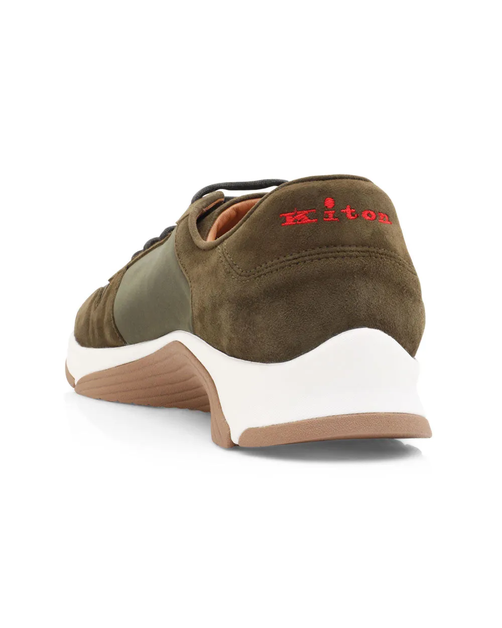 Nylon and Suede Sneaker in Olive