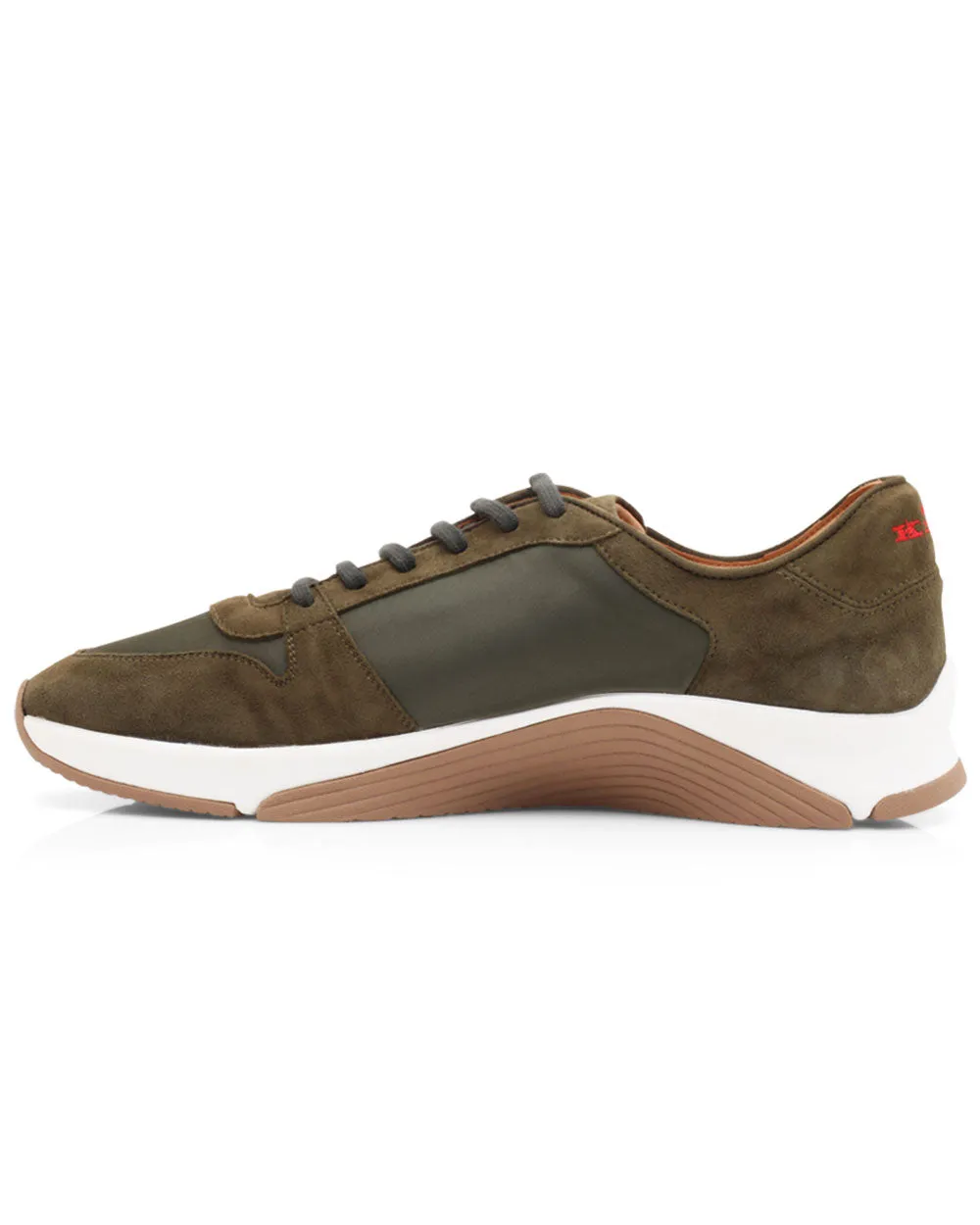 Nylon and Suede Sneaker in Olive