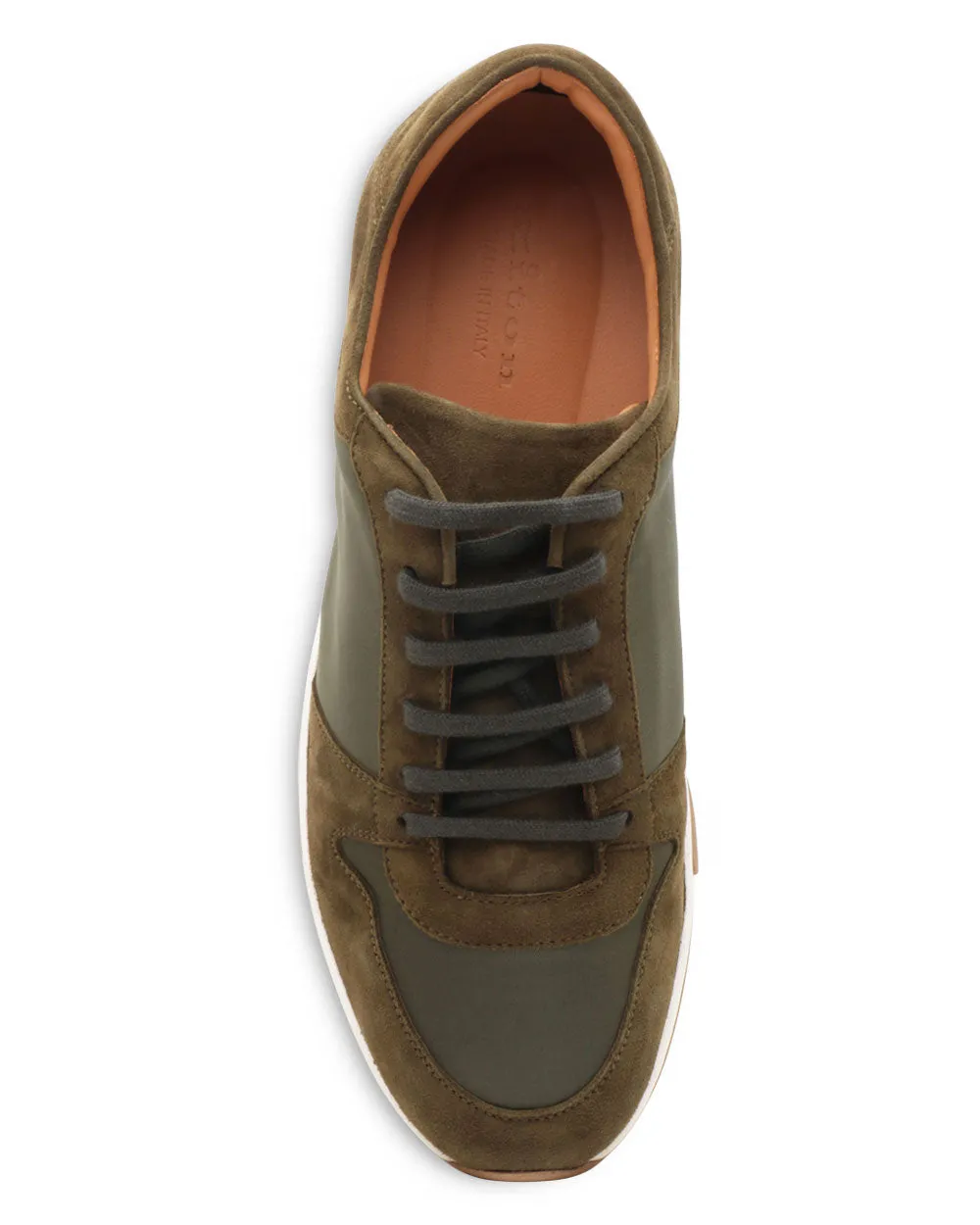 Nylon and Suede Sneaker in Olive