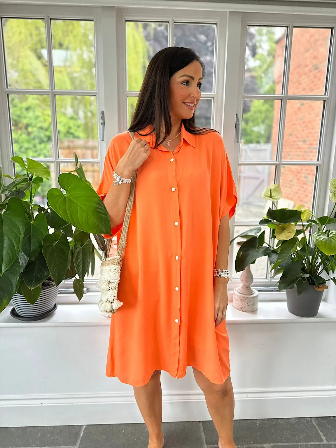 Orange Longline Shirt Dress Destiny