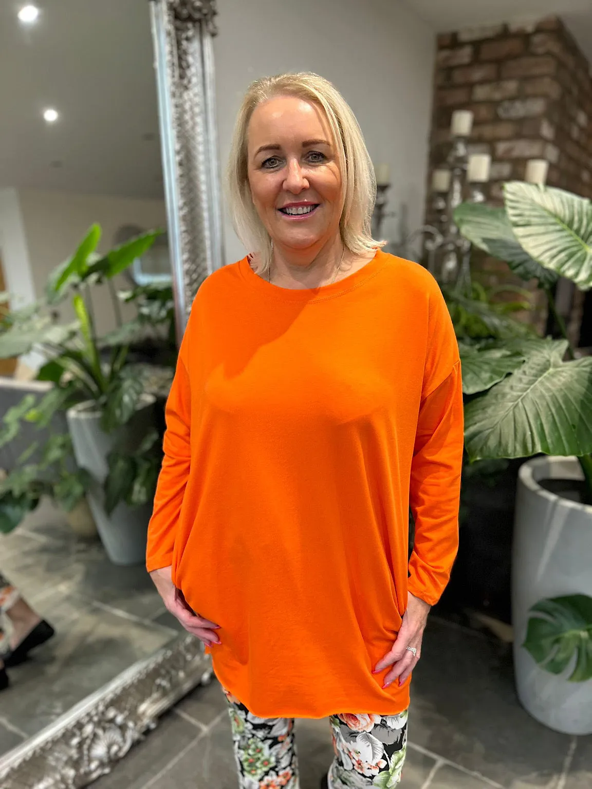 Orange Two Pocket Longline Top Jenna