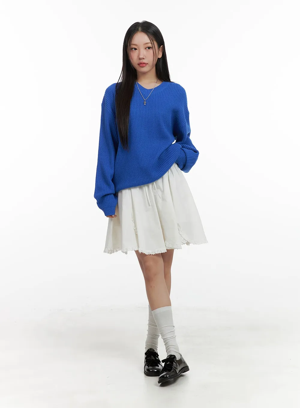 Oversized V-Neck Waffle Knit Sweater OA415