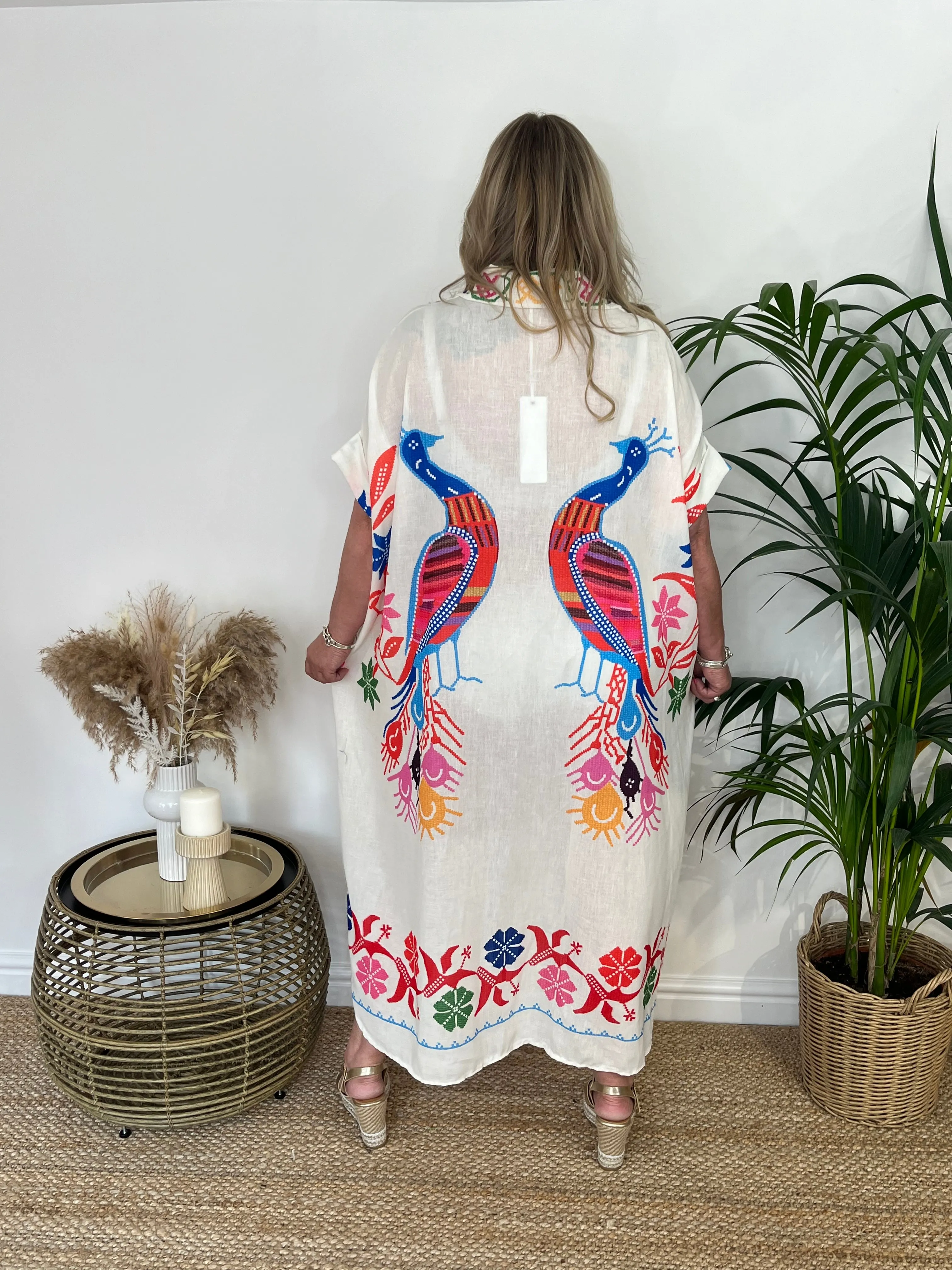 PAIGE Peacock Motif Longline Shirt Dress