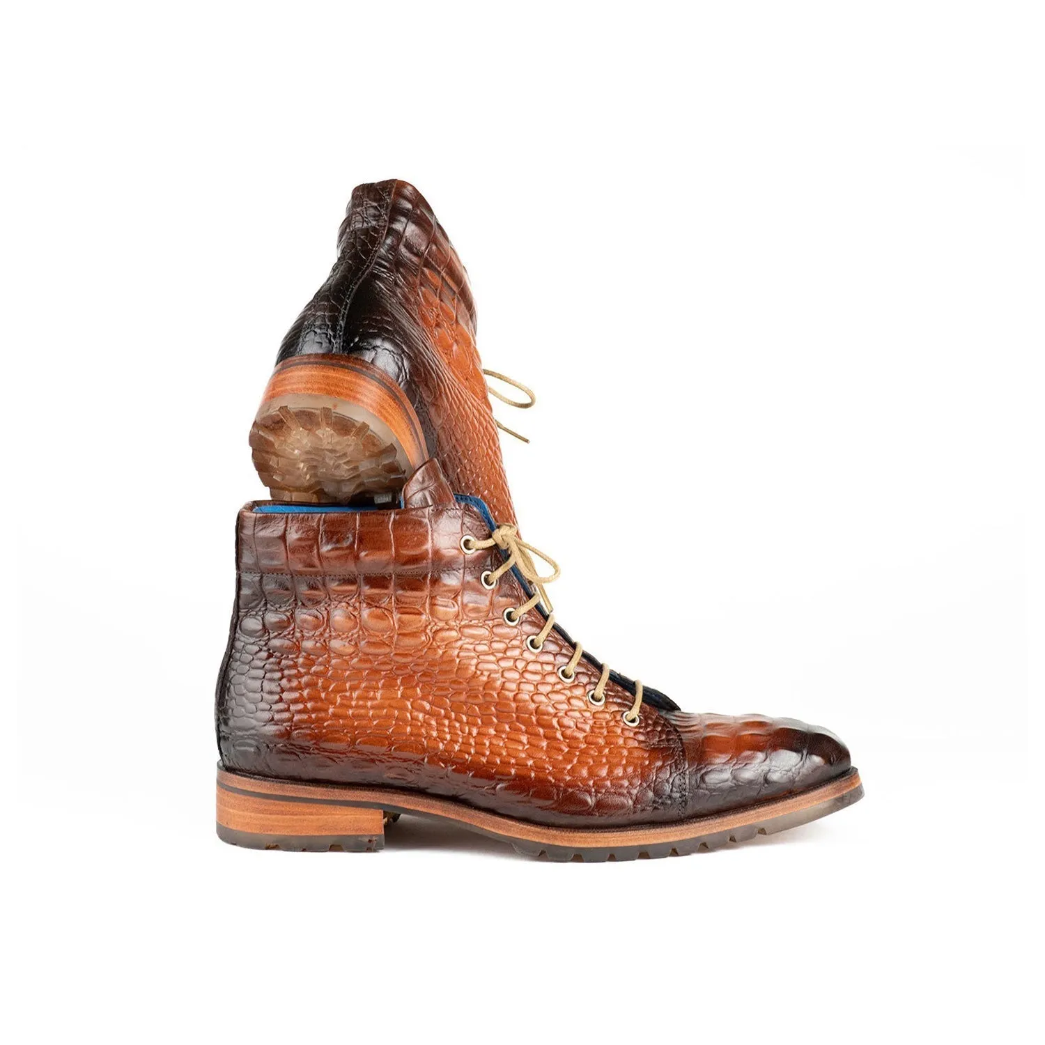 Paul Parkman 12811-BRW Men's Shoes Brown Crocodile Print Leather Boots (PM6422)