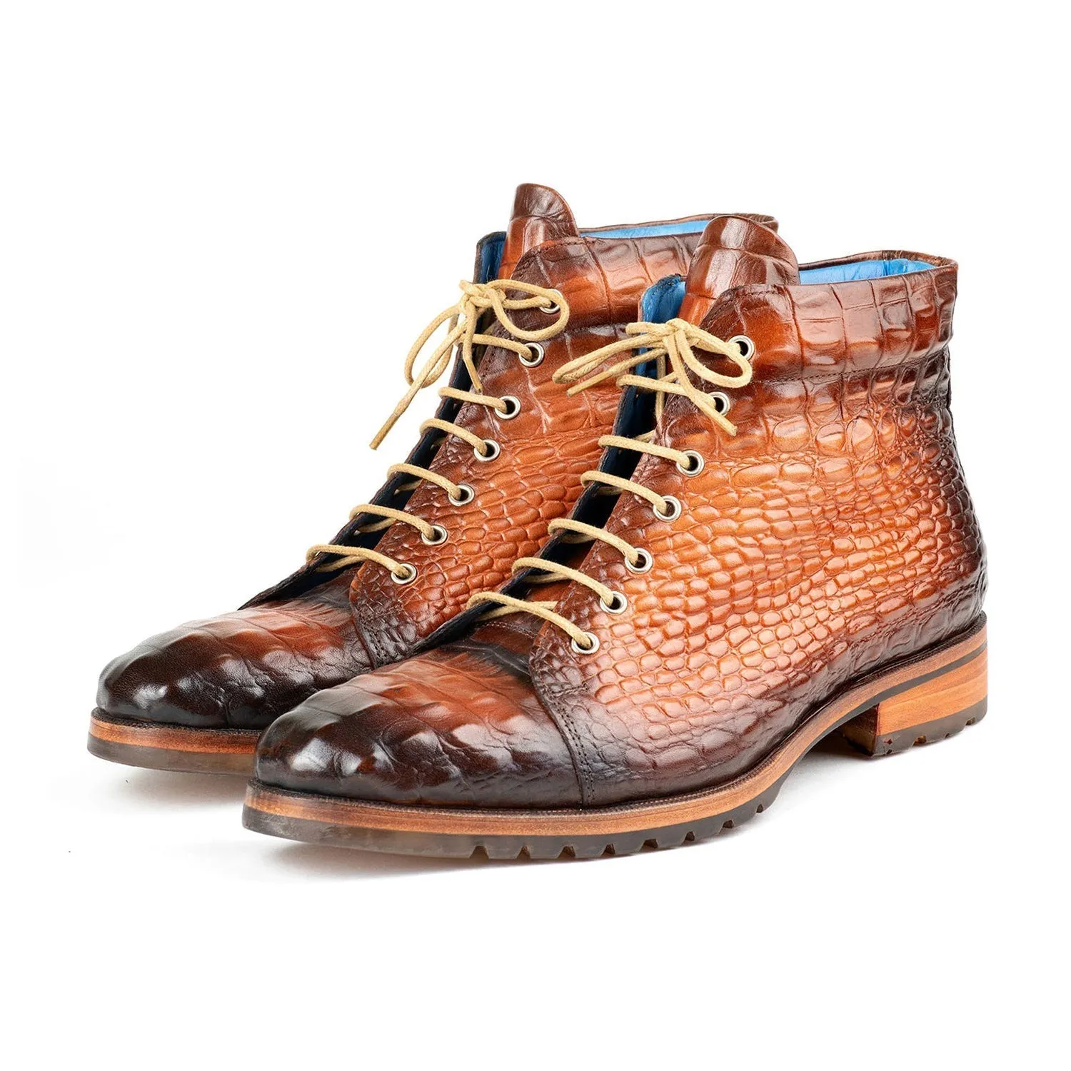 Paul Parkman 12811-BRW Men's Shoes Brown Crocodile Print Leather Boots (PM6422)